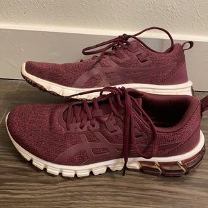 Maroon Asics running shoes